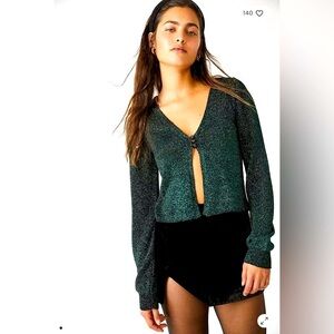 Free People Green Emmaline Cardigan Sweater, Sparkly